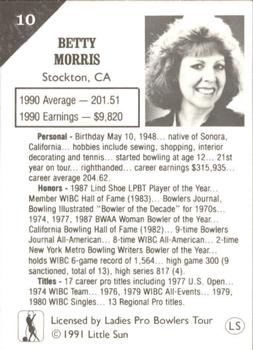 1991 Little Sun Ladies Pro Bowling Tour Strike Force #10 Betty Morris Back